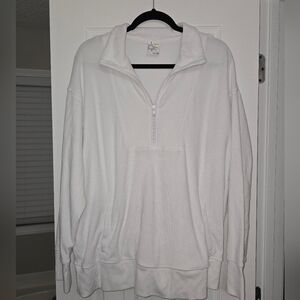 Offline By Aerie White Terry Quarter Zip Sweatshirt Size Large